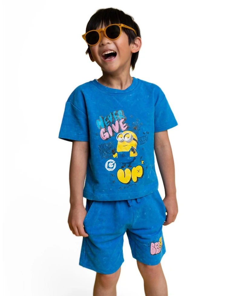Minions Boys' 4-20 Graphic Washed T-Shirt and Shorts, 2-Piece Set
