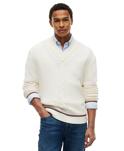 Tommy Hilfiger Women's Ny Expressive Cricket Cable Knit V-Neck Sweater