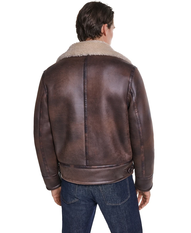 Karl Lagerfeld Paris Men's Asymmetrical Shearling Moto Jacket