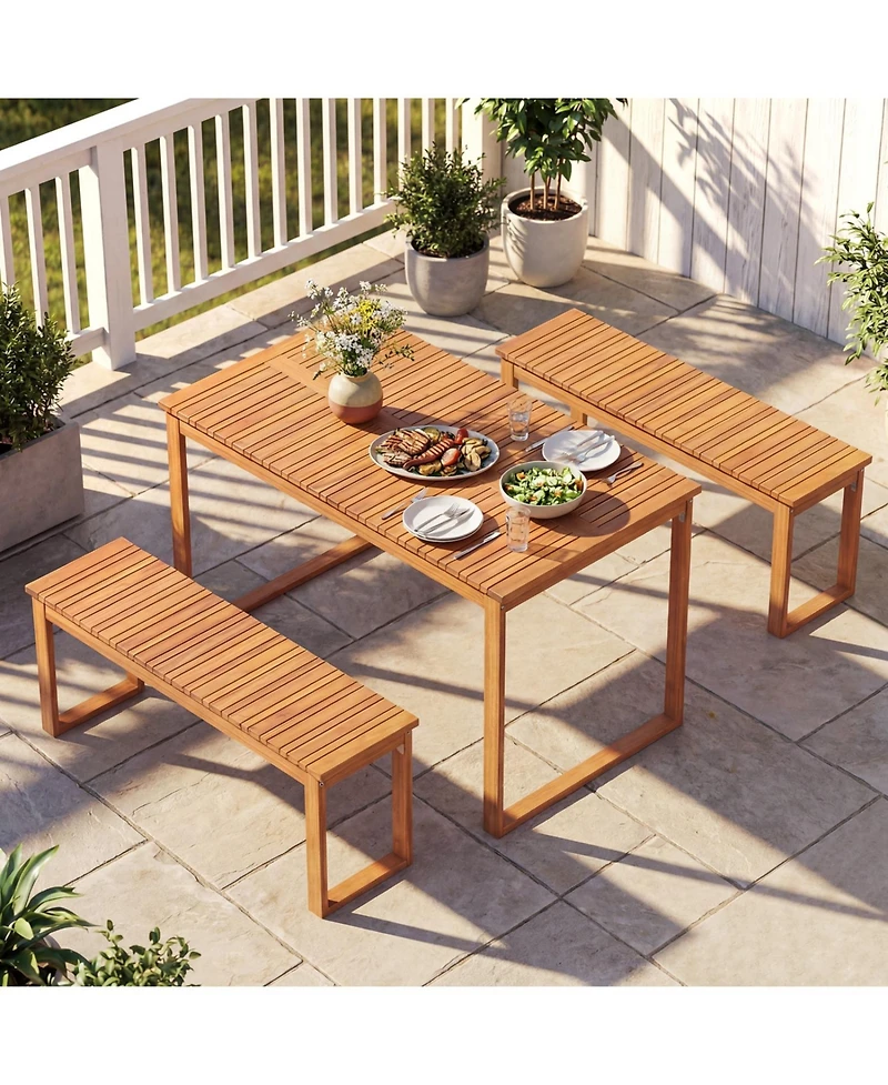 Gouun 43.5-inch Acacia Wood Outdoor Garden Bench with Slatted Seat