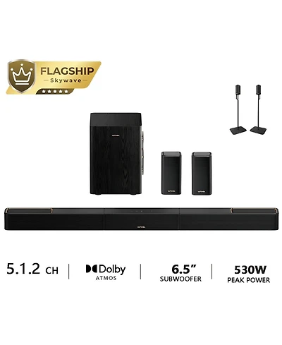 Ultimea Skywave Series 5.1.4ch Wireless Surround Sound System, 760W Dolby Atmos Sound Bar with 8" Subwoofer,2 Wireless Surround Speakers