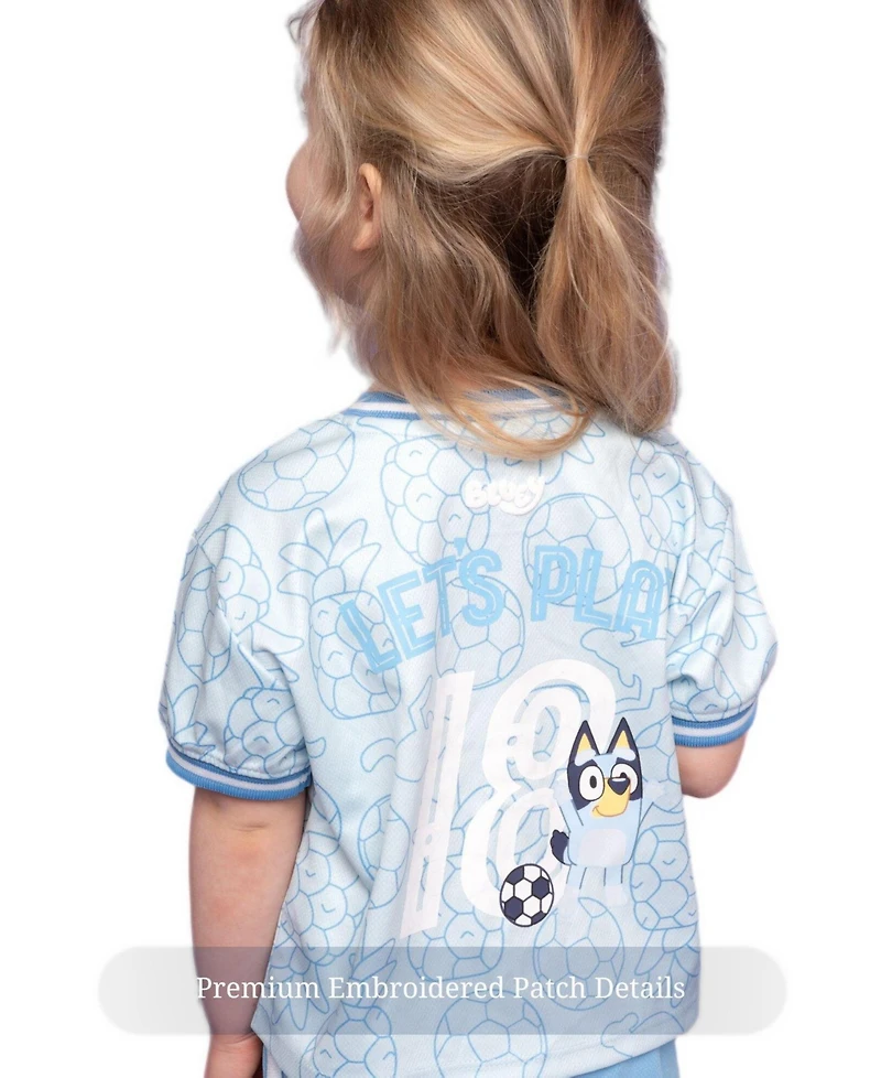 Bluey Toddler Girls' 2T-5T Athletic V-Neck Retro Jersey Top and Shorts, 2-Piece Set