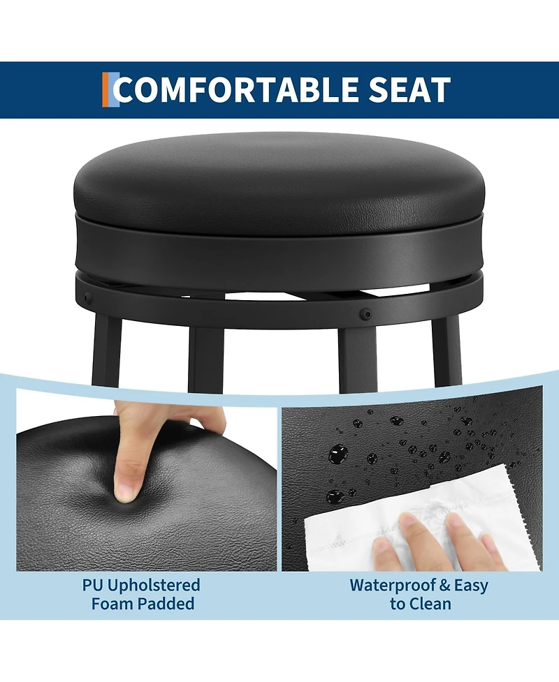Gaomon Swivel Bar Stools Set of 4, Modern Backless Counter Bar Chairs with Pu Leather Padded Round Seat, Footrest for Kitchen Island Home Bar Cafe.