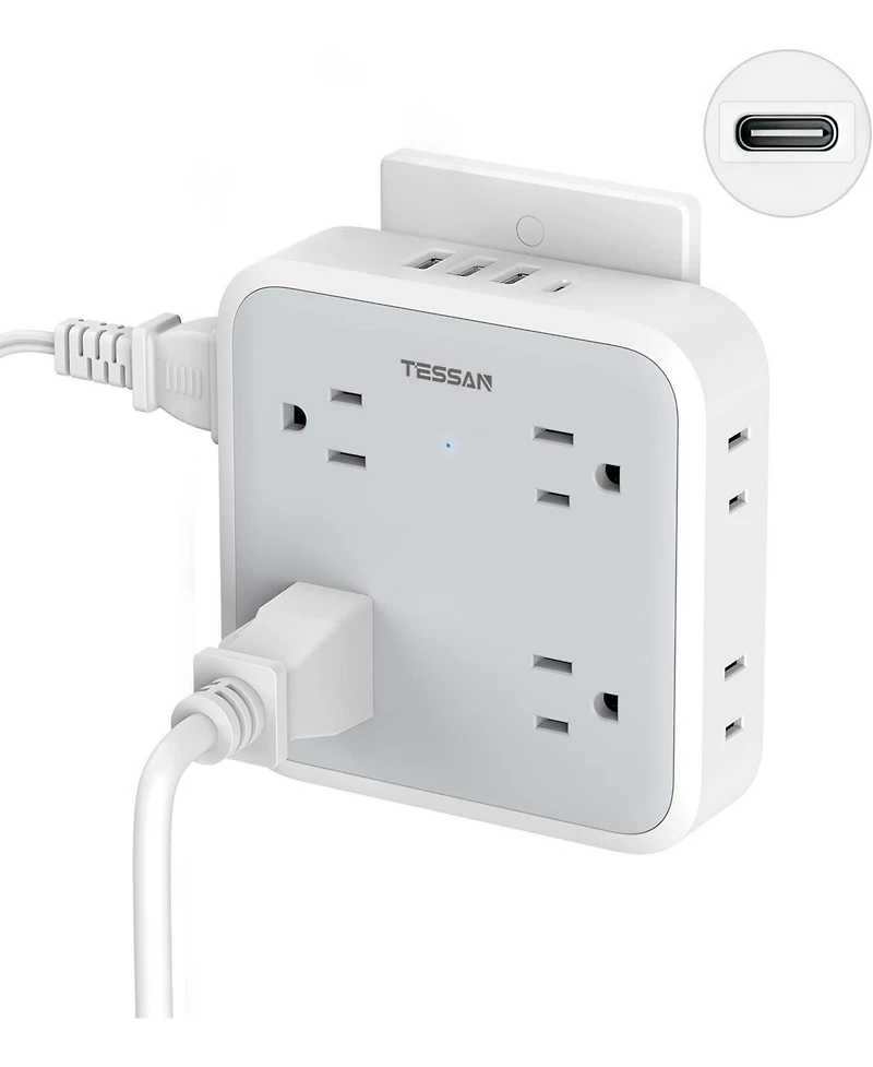 Tessan Wall Outlet Extender with 8 Ac Outlets and 4 Usb Ports