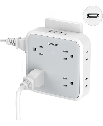 Tessan Wall Outlet Extender with 8 Ac Outlets and 4 Usb Ports