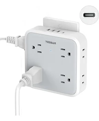 Tessan Wall Outlet Extender with 8 Ac Outlets and 4 Usb Ports