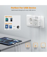 Tessan European and Italy Travel Plug Adapter with 3 Outlets and 3 Usb Ports