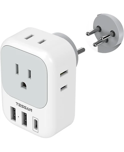 Tessan Type H Four Ac Outlets and Usb Ports Travel Adapter