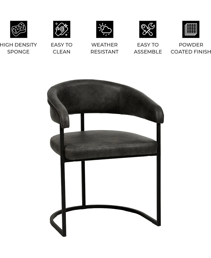 LeisureMod Leather Dining Chair Set of - Upholstered Kitchen Accent with Curved Open-Back Design, Padded Seat