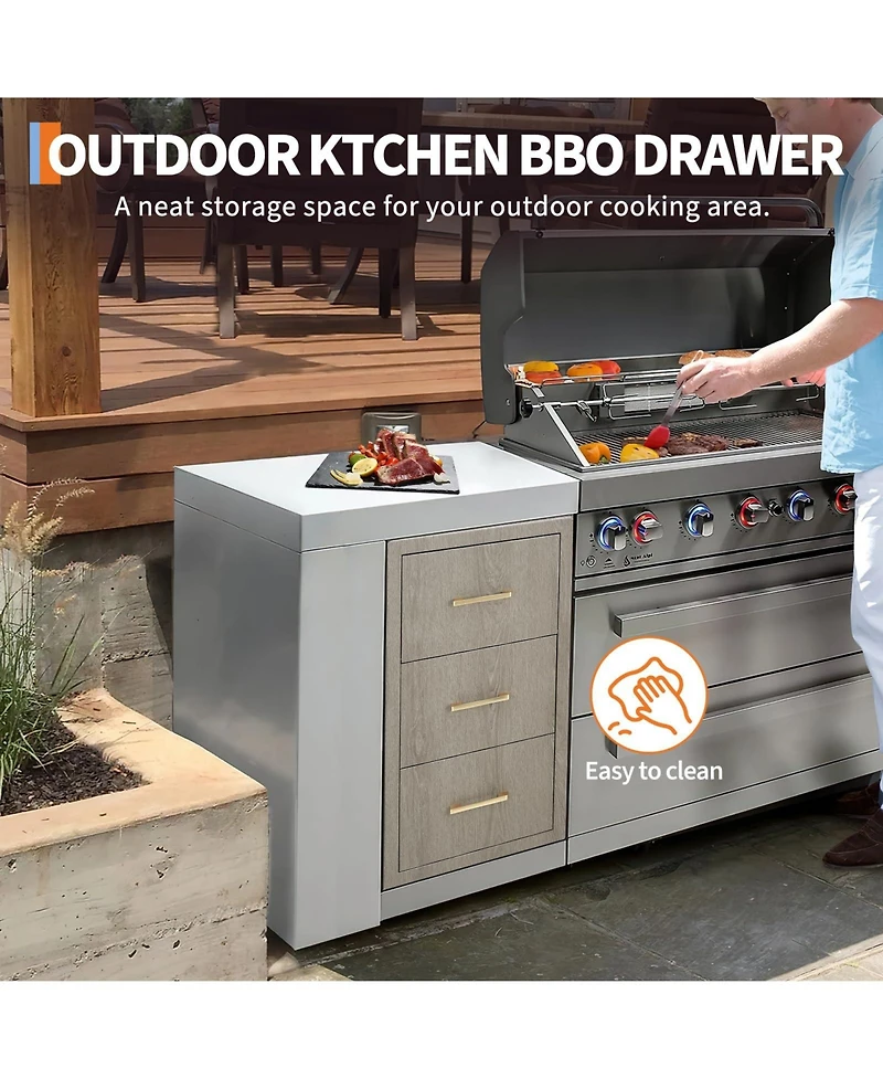 GarveeLife Stainless Steel Bbq Island Drawer Cabinet with 2 Drawers & Paper Towel Holder