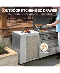 GarveeLife Stainless Steel Bbq Island Drawer Cabinet with 2 Drawers & Paper Towel Holder
