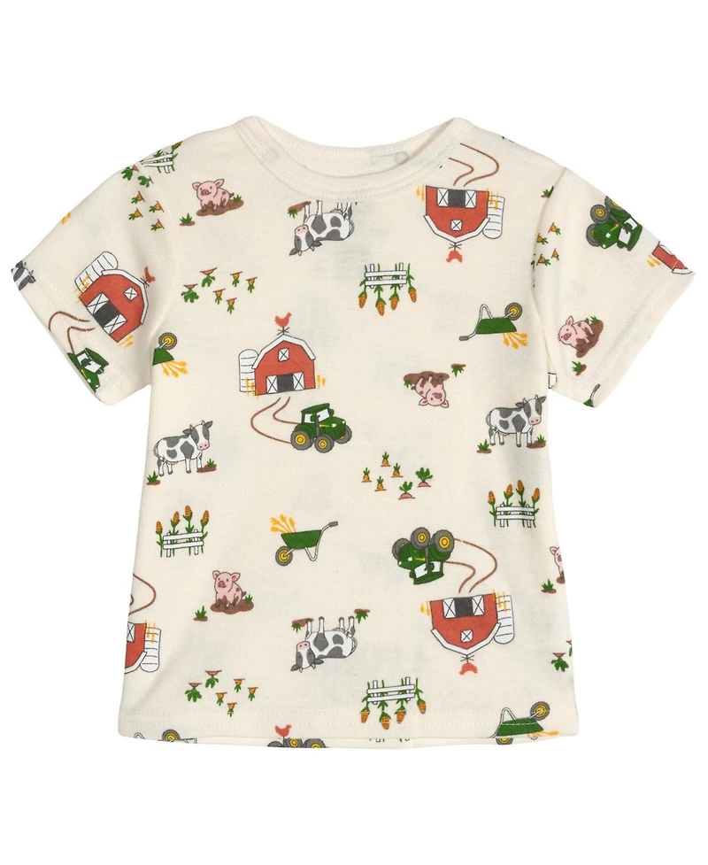 John Deere Toddler Boys' 2T-5T Farm Print Crewneck Short-Sleeve Tee and Shortalls, 2-Piece Set