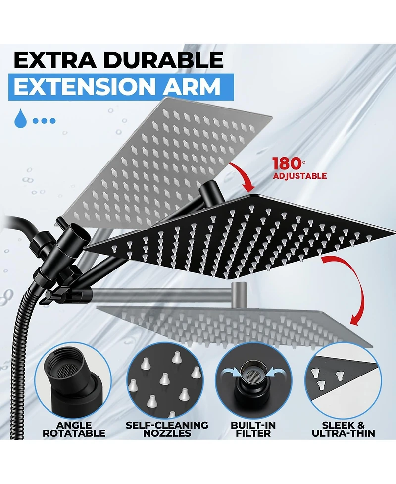 Cyqbd 8" Shower Head Rain Handheld Spray Extension Arm Flow Regulator System