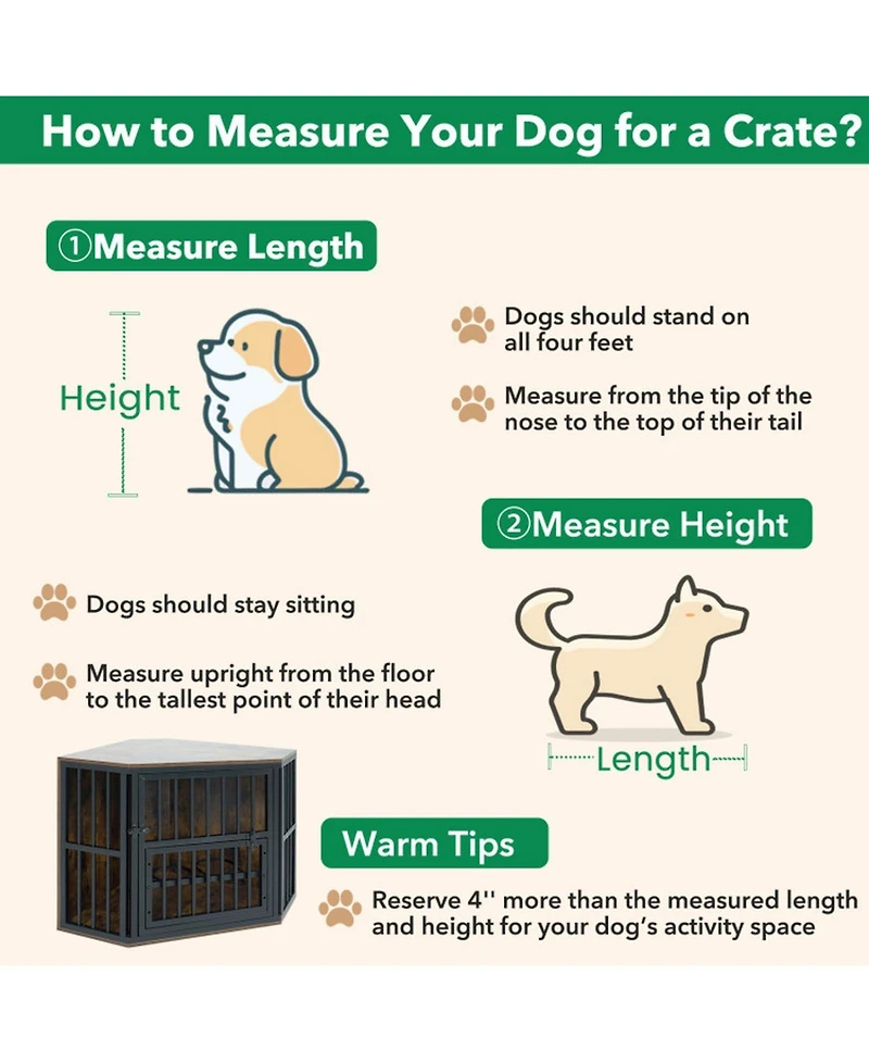 Sugift 35.5 in Wooden Dog Kennel End Table with 3-Position Dog Bowl Rack