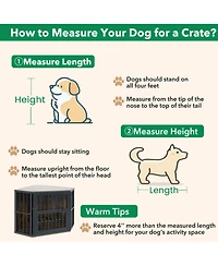 Sugift 35.5 in Wooden Dog Kennel End Table with 3-Position Dog Bowl Rack
