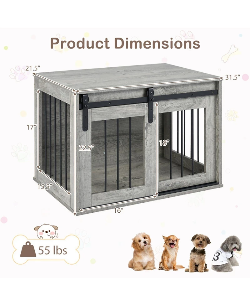 Sugift Heavy Duty Dog Crate Furniture Kennel with Sliding Barn Door