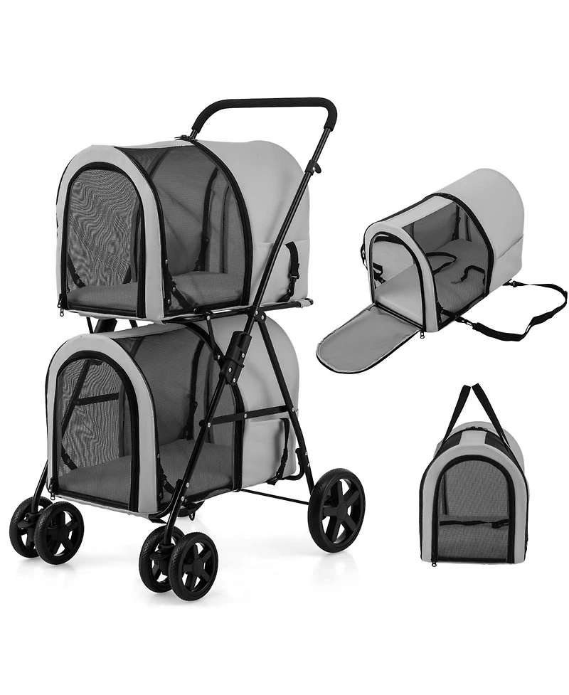 Sugift 4-in-1 Double Pet Stroller with Detachable Carrier and Travel Carriage