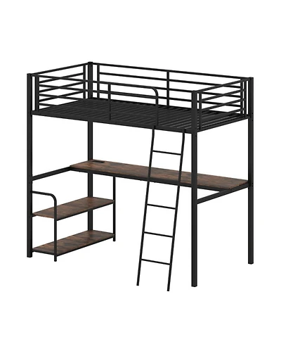 Sugift Twin Loft Bed with Desk Shelves and Charging Station for Kids and Adults