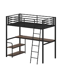 Sugift Twin Loft Bed with Desk Shelves and Charging Station for Kids and Adults