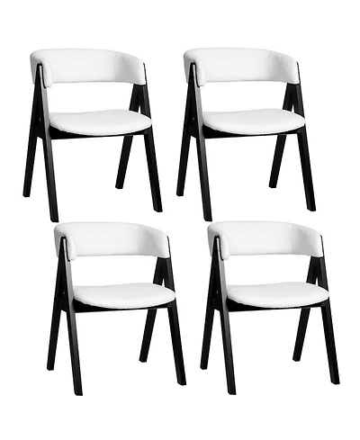 Sugift Set of 4 Mid-Century Modern Sherpa Upholstered Wooden Dining Chairs for Kitchen Dining Room