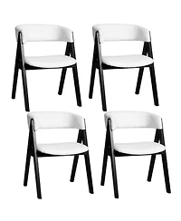 Sugift Set of 4 Mid-Century Modern Sherpa Upholstered Wooden Dining Chairs for Kitchen Dining Room