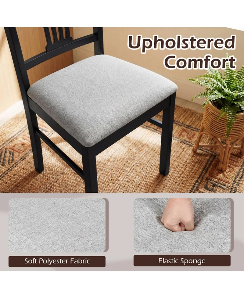 Sugift Set of 2 Upholstered Wooden Dining Chairs with Solid Rubber Wood Frame