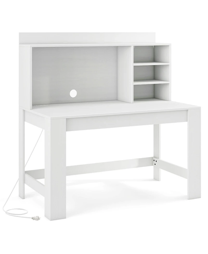 Sugift Modern Computer Desk with Hutch 3 Storage Shelves and Charging Station