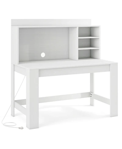 Sugift Modern Computer Desk with Hutch 3 Storage Shelves and Charging Station