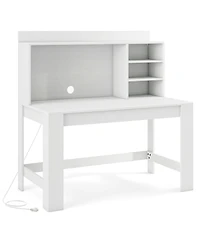 Sugift Modern Computer Desk with Hutch 3 Storage Shelves and Charging Station