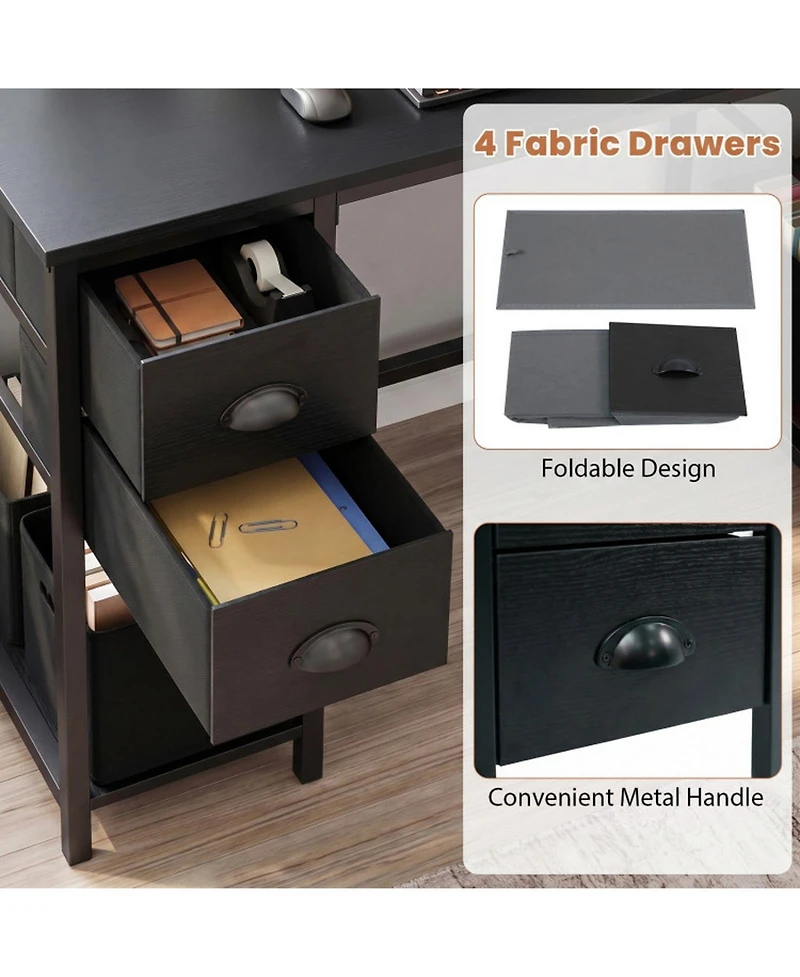 Sugift 48 inch Computer Desk with Power Outlet Home Office Desk with 4 Fabric Drawers