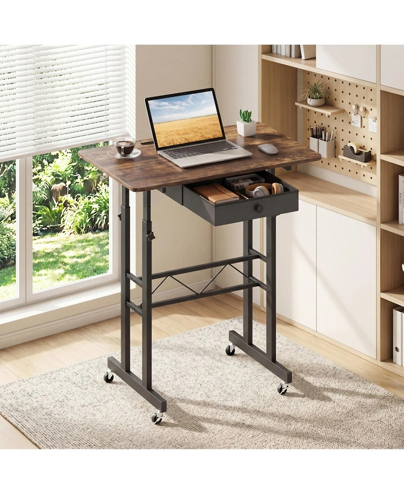 Sugift Height Adjustable Laptop Desk with Fabric Drawer Tablet Holder and Lockable Wheels