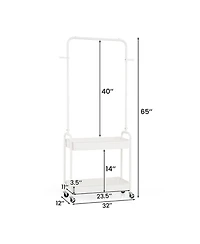 Sugift Heavy-Duty Laundry Cart with Hanging Rod 2 Storage Baskets and 2 Side Hooks for Bedroom