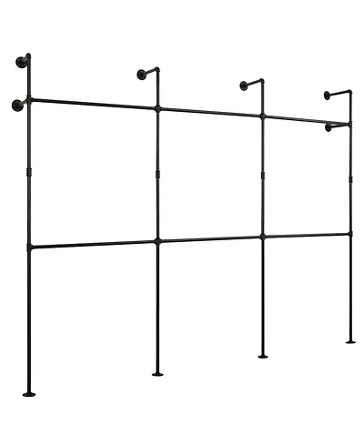 Sugift Wall Mounted Pipe Clothing Rack with 6 Hanging Rods