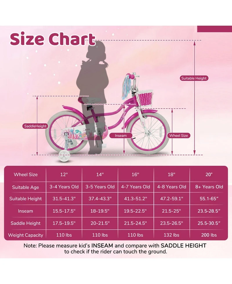 Sugift Princess of the Sea 20" Adjustable Coaster-Brake Kids' Bike, Ages 3-8