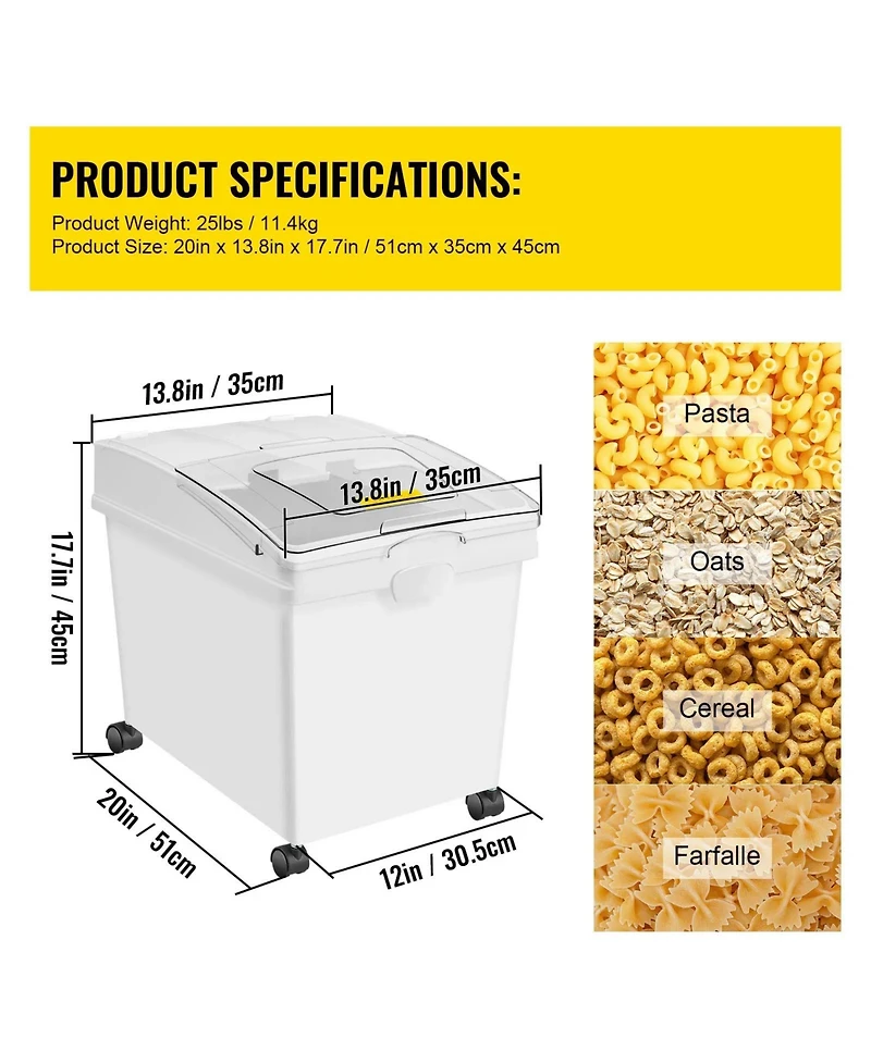 Viyet 3 Pack 10.5 Gallon Food Storage Containers with Wheels and Scoops