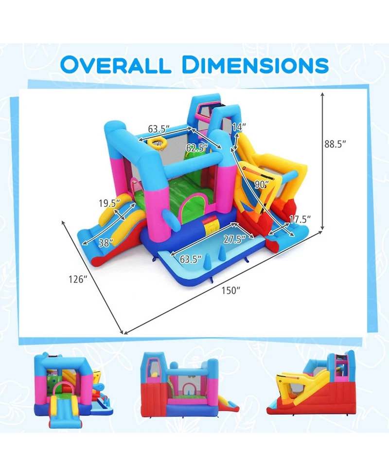 Hongge 8-in-1 Excavator Themed Inflatable Bounce House with 780W Blower, Ages 3-12