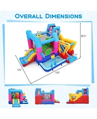 Hongge 8-in-1 Excavator Themed Inflatable Bounce House with 780W Blower, Ages 3-12