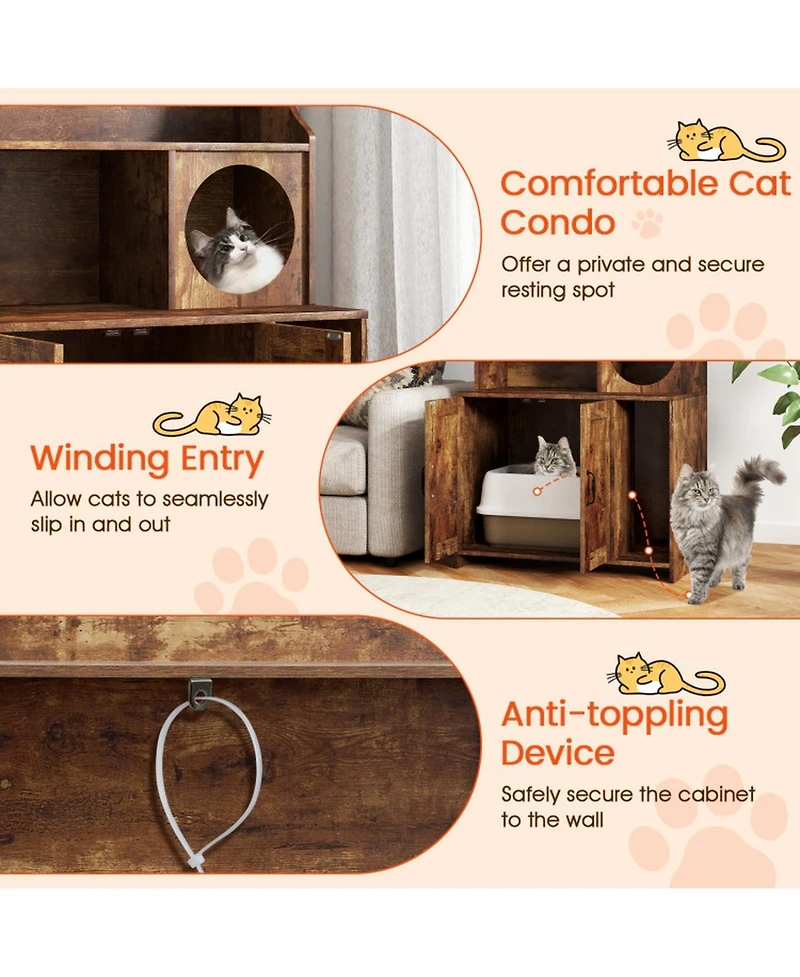 Hongge 31 in Industrial Cat Litter Box Enclosure with Storage Shelves