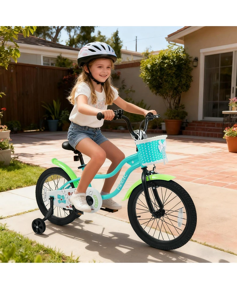 Hongge 18-Inch Kids Bike with Training Wheels and Front Basket, 132 lbs Capacity, Ages 4-8