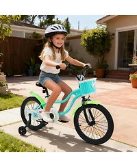 Hongge 18-Inch Kids Bike with Training Wheels and Front Basket, 132 lbs Capacity, Ages 4-8