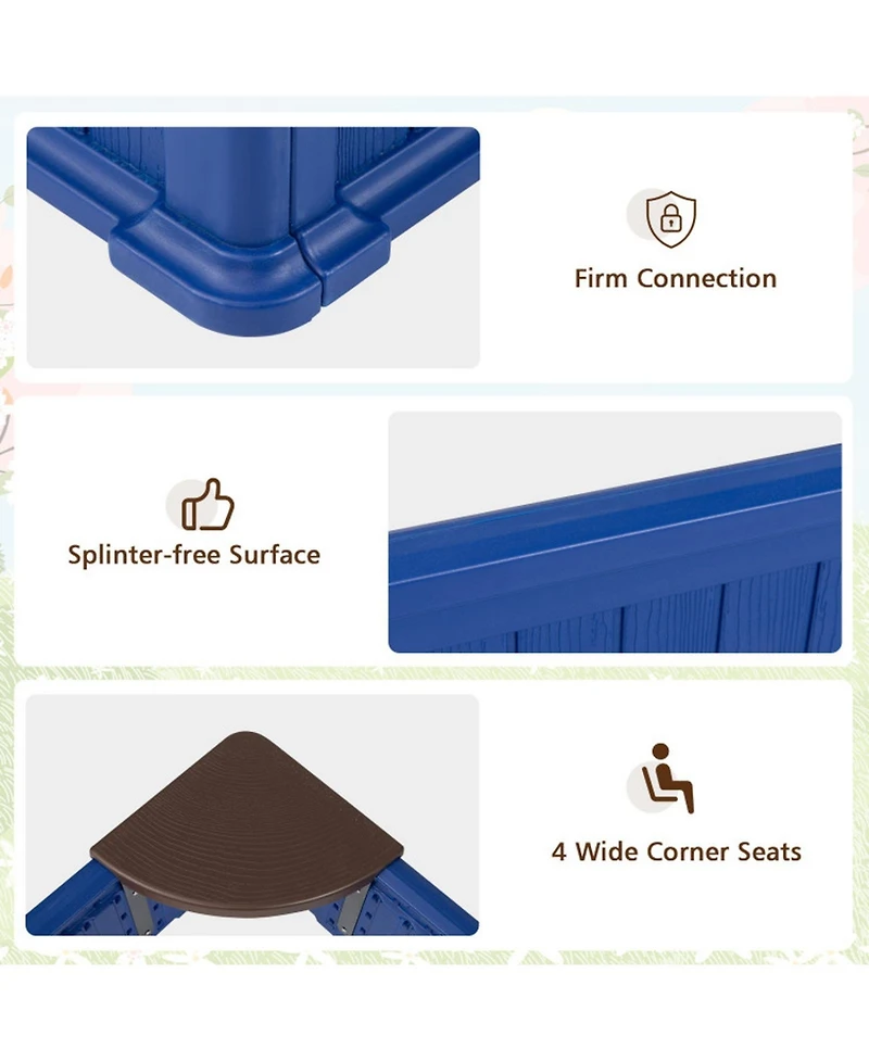 Hongge Kids 48.5" Square Outdoor Sandbox with Waterproof Oxford Cover and 4 Corner Seats, Ages 3+