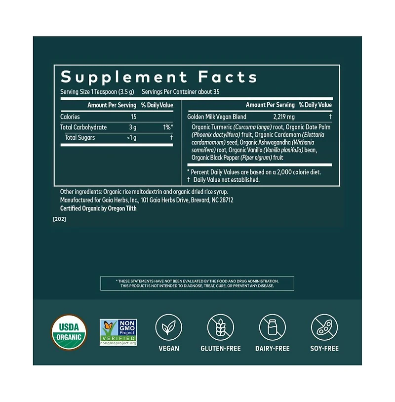Gaia Herbs Golden Milk Supplement Powder