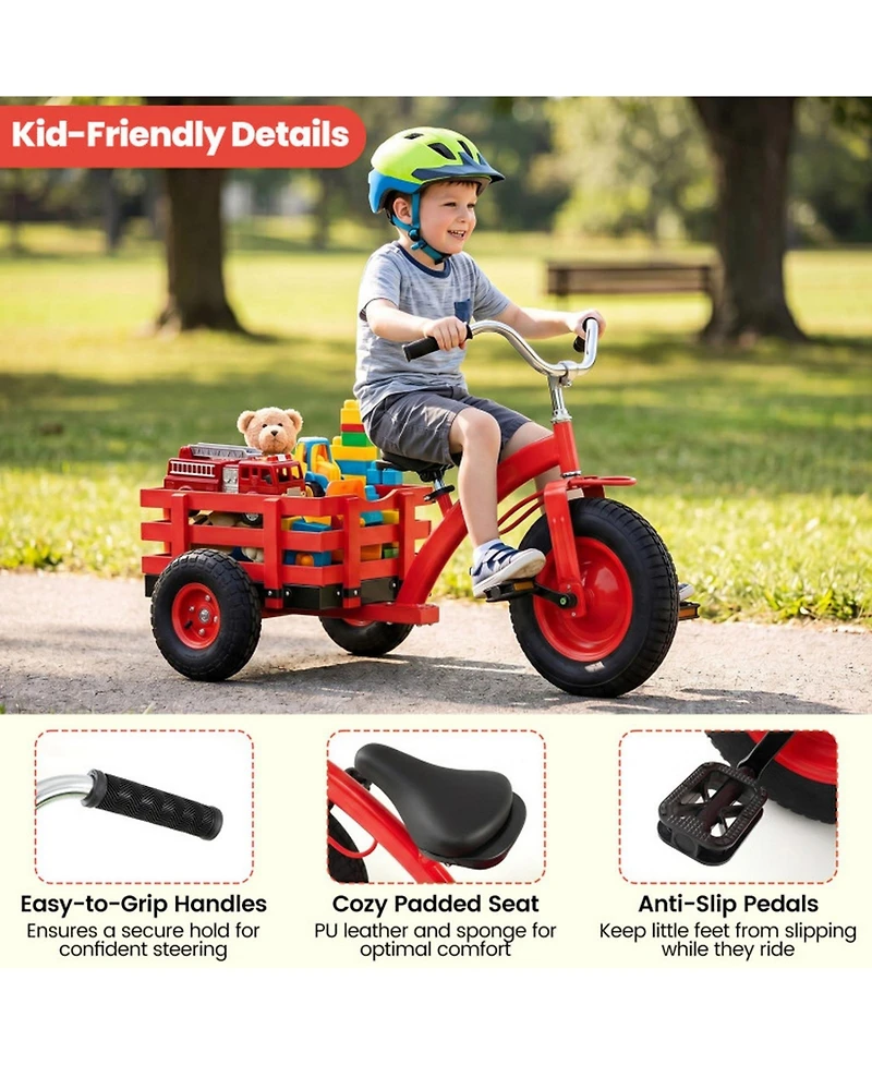 Hongge 3-Wheel Tricycle with Adjustable Seat & Rear Storage Basket, 15 in Inflatable Rubber Tires, Ages 3+