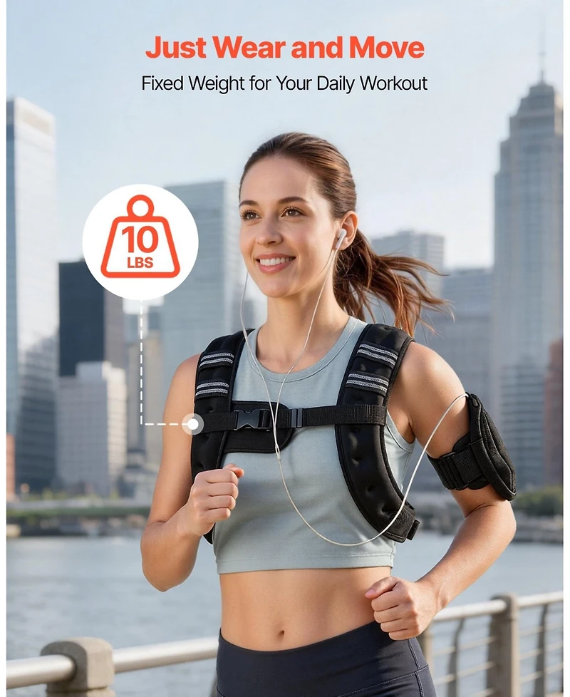 Hongge 10 lb Weighted Vest with Iron Sand Fill Reflective Stripe and Adjustable Buckle for Running and Training