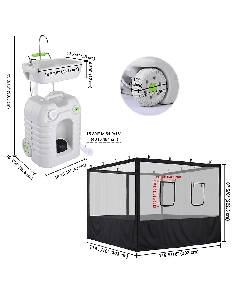 Yescom InstaHibit 10x10FT Pop Up Canopy Mesh Sidewalls and 45L Portable Hand Wash Station Combo Food Vendor Booth Sanitation Kit for Outdoor Event