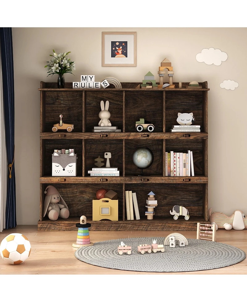 Flynama 10-Cubby Large Open Bookcase, 15 Millimeter Particle Board Home Storage Display Cabinet
