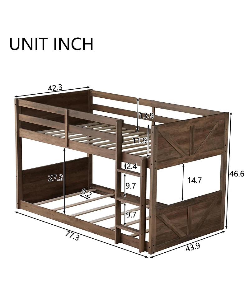 Sailvan Twin over Floor Bunk Bed with Panelled Headboard