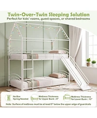 Sugift Twin-Over-Twin House Bunk Bed Frame with Metal Slats