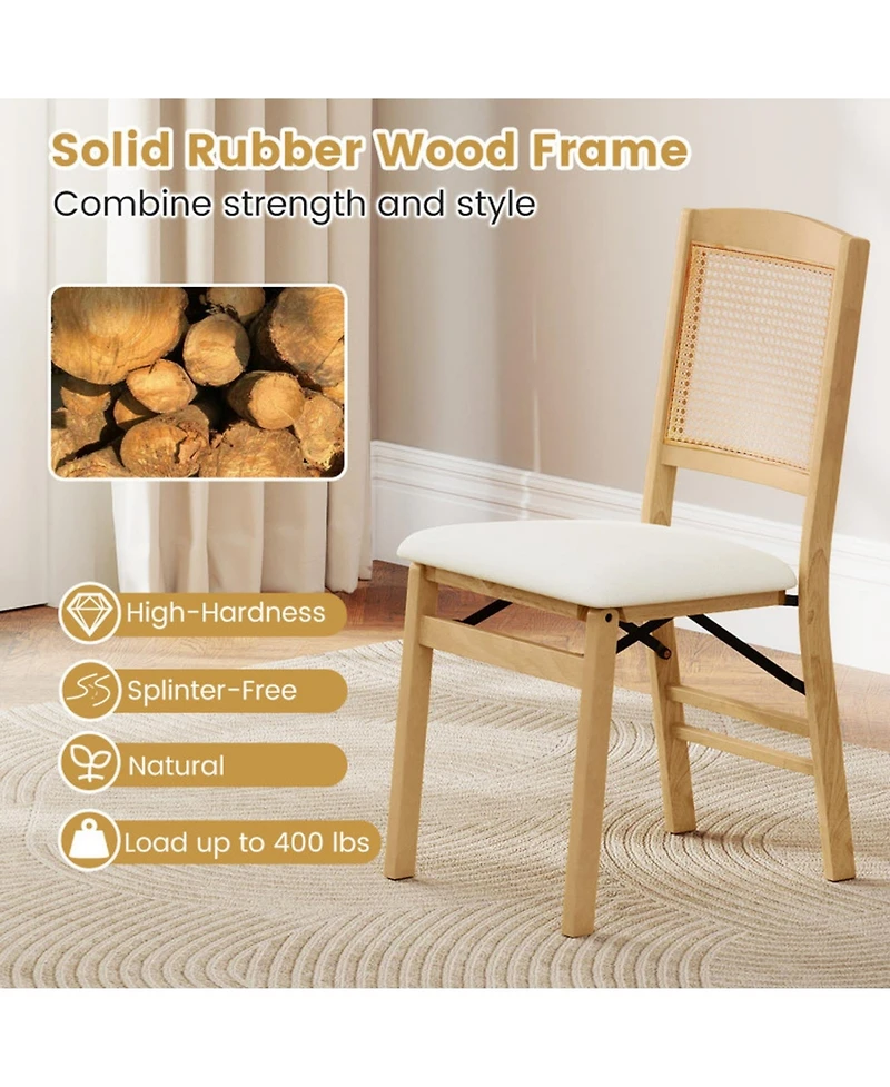 Sugift Set of 4 Folding Dining Chairs with Rubber Wood Frame and Linen Padded Seat
