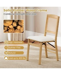 Sugift Set of 4 Folding Dining Chairs with Rubber Wood Frame and Linen Padded Seat